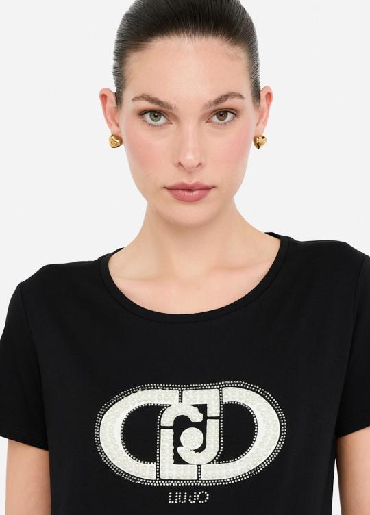 Liu Jo T-shirt Zwart mono TF5280-JS923 - afbeelding 2 groot