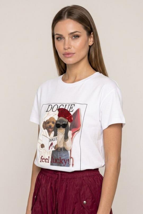 Due Amanti T-shirt WHITE DOGGY - afbeelding 2 groot