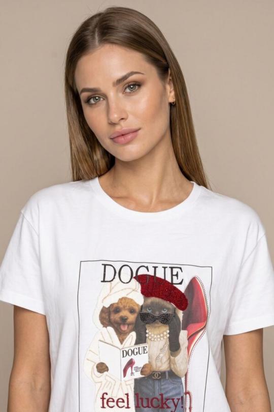 Due Amanti T-shirt WHITE DOGGY - afbeelding 3 groot